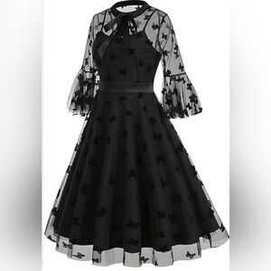 Elegant Black Butterfly Long Sleeve Dress